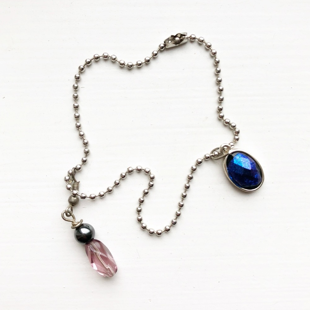 Boho minimalist gemstone dog tag chain bracelet